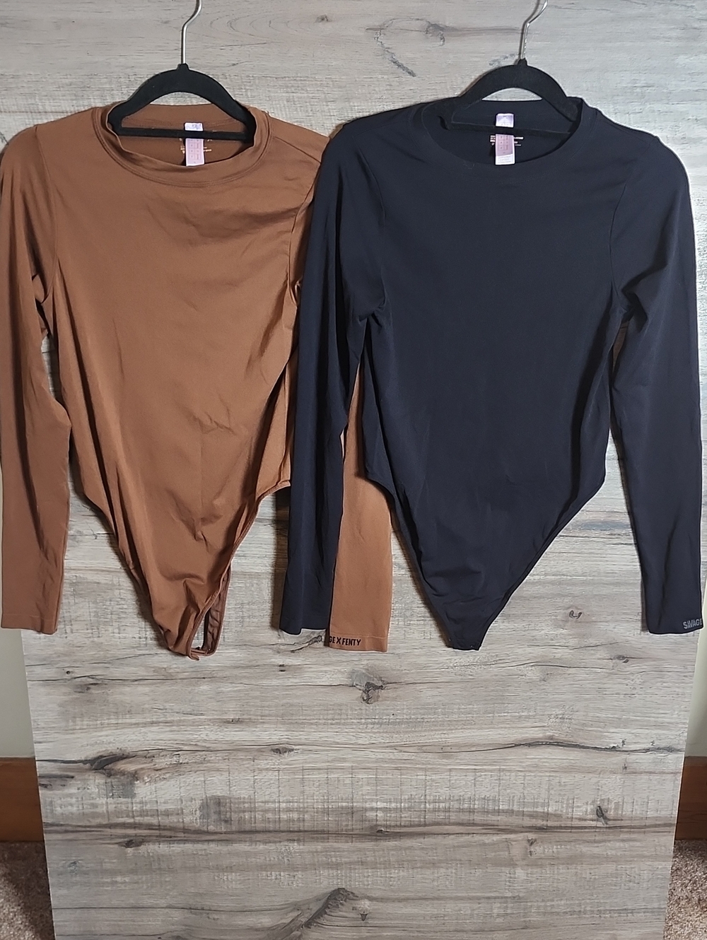 Savage X Fenty Long Sleeve Bodysuits In Black And Brown